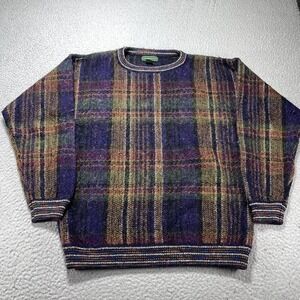 Vintage Clubfellow‎ Sweater Mens Large T Multicolor Plaid Knit Crewneck Pullover